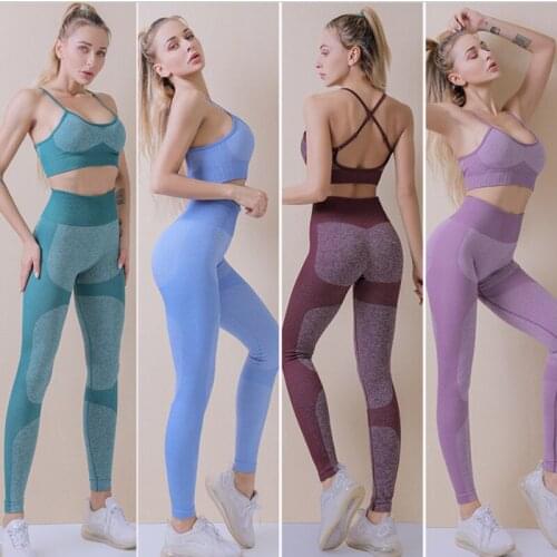 Ladies Yoga 2-piece Set Seamless Leggings Sling Beauty Back Fitness Running Sports Bra Set Quick-drying Yoga Vest Set