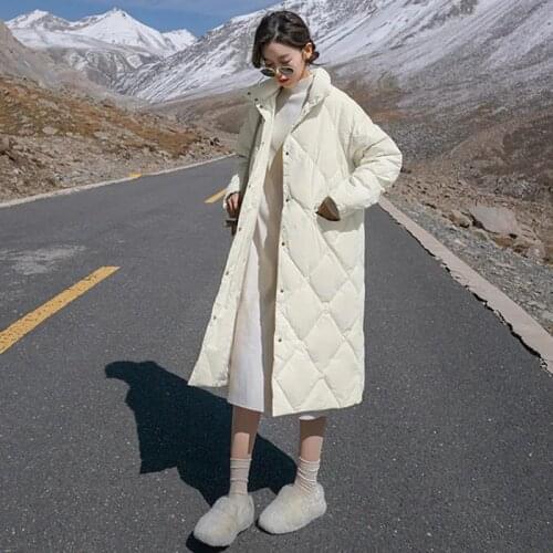 Fashion Stand-up collar Down Jackets Women Long Winter Down Cotton Coats Female Warm Slim Single-breasted Overcoat Woman Winter