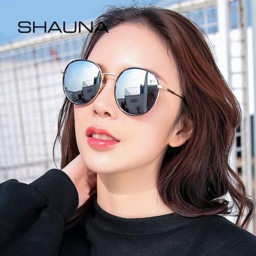 SHAUNA Fashion Women Men Classic Round Polarized Sunglasses Retro Trending Mirror Lens Ladies Metal Frame Glasses Shade Anti-UV