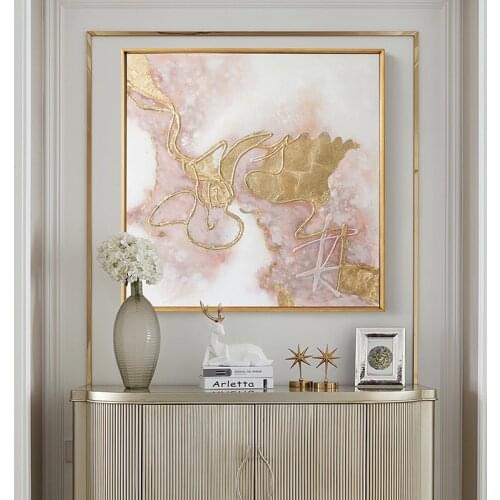 Newest Hand Painted Wall Art Abstract Painting pink and golden color Oil Painting on Canvas Home Decoration Modern Art Wall