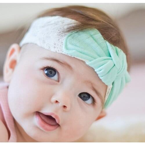 New 2018 Baby Lace Headwrap Newborn Girls Cotton Bowknot Headband Solid Lace wide Head hood Kids Knot Turban Infant Hairbows