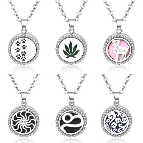 New Style Zircon Perfume Pendant Stainless Steel Magnetic Necklace Essential Oil Perfume Diffuser Aromatherapy Lockets Jewelry