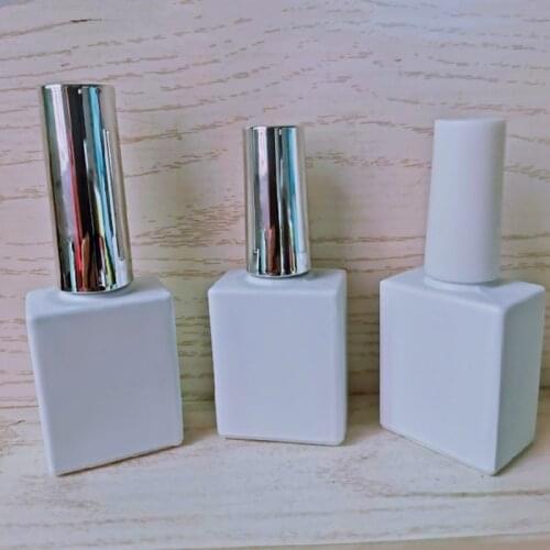 Wholesale 15ml Nail Polish Bottles Nail Gel Contaiers Glass Nail Gel Packing With Brush Bar White square Nail Bottle SilverLid