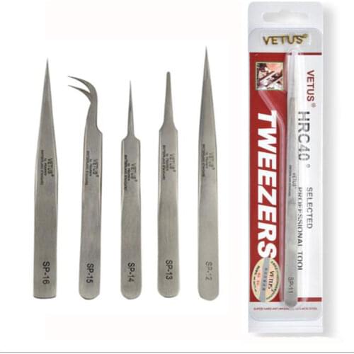 Vetus SP Eyelash Tweezers Stainless Steel Anti-Static Eyelashes Extension Tweezers Excellent Closure Eye Makeup Tool