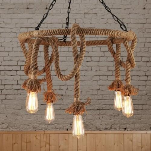 Loft Nordic Retro Hemp Rope Pendant Light American Country Clothing Store Cafe Hang Lamp 110-240v Luminaire Suspendu