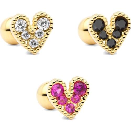 925 Silver Ear Needle Heart Stud Earring White Black Rose Red Fine Crystal Earring For Wedding Anniversary Charming Jewelry Gift