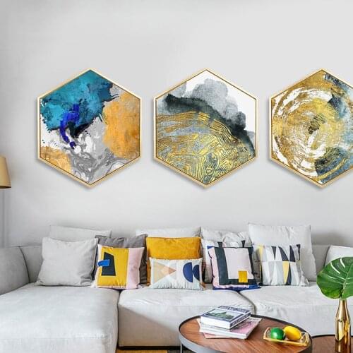 Hexagon Canvas Painting Wall Pictures For Living Room Painting By Numbers Abstract Wall Art Canvas Framed Spray Print