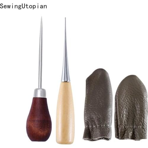 Wooden Handle Awls DIY Punching Leather Tent Sewing Awl Pin Punch Hole Shoes Repair Tool Hand Stitcher Leather Craft Needles