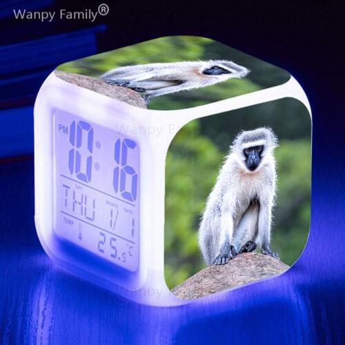 Very Cute Monkey Alarm Clocks 7 color changing large screen multifunction LED digital clock birthday gifts for children