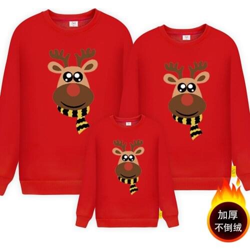 Family Christmas Matching Velvet Sweaters 2019 Winter Thick Family Matching Reindeer Print Family Look Outfits Sweatshirts Tops