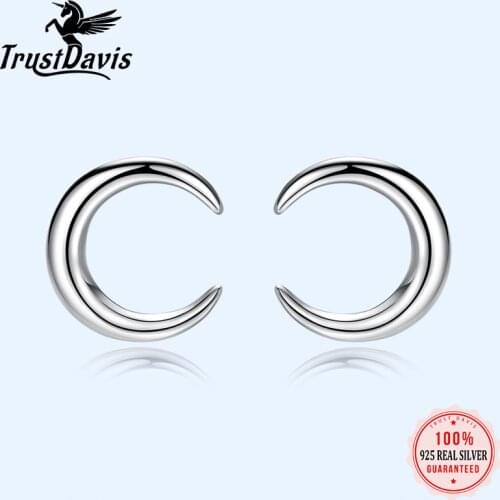 Trustdavis Genuine 100% 925 Sterling Silver Fashion Romantic Lovely Tiny Moon Stud Earrings Gift For Women Girls Kids Lady DS410