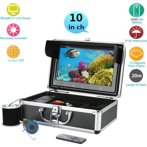 GAMWATER 10" Inch Color Monitor 20M 30M 50M HD 1000tvl Underwater Fishing Video Camera Kit 12 PCS Infrared Lamp Lights