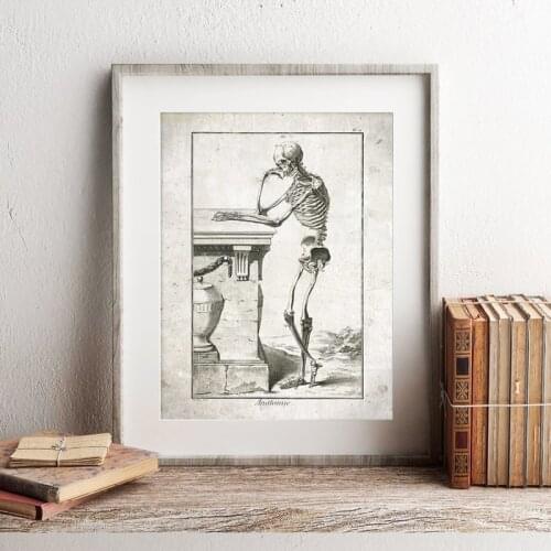 Vintage Medical Anatomy Poster Thinking Skeleton Abstract Canvas Painting Print Doctor Office Wall Art Decor Medical School Gift