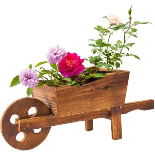 Vintage Wooden Cart Flower Pots Multifunctional Plant Container Garden Home Wedding Decor Desktop Succulent Flower Pots