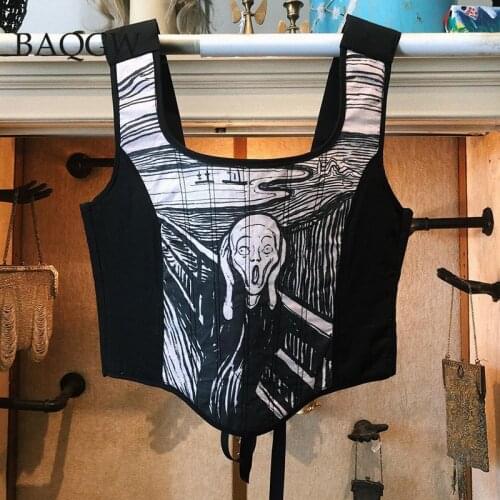 Sexy Fashion Clothing Womens Printed Y2K Corset Top Summer 2021 Sleeveless Backless Lace Up Bandages Female Tops Streetwears