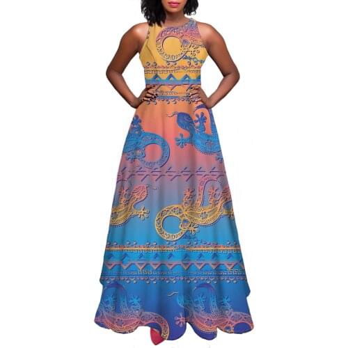 Hycool Gradient African Tribal Print Belegant Ceremony Long Party Dresses A-Line Dress Woman Summer 2021 Sleeveless Dress Lady