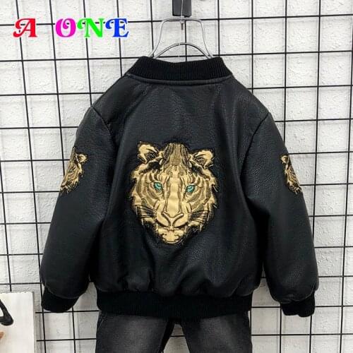 Baby boy jacket 2020 Winter fashion PU Thicken Plus velvet baby jacket casual pilot jacket tiger jacket Suit for 90- 130cm z159