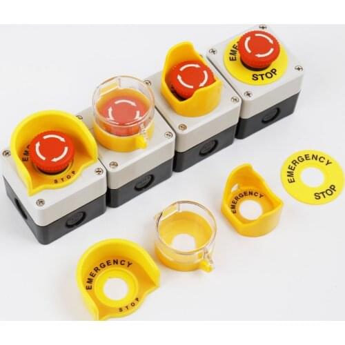 1PCS Plastic Shell Red Sign Push Button Switch DPST Mushroom Emergency Stop Button AC 660V 10A NO+NC LAY37-11ZS