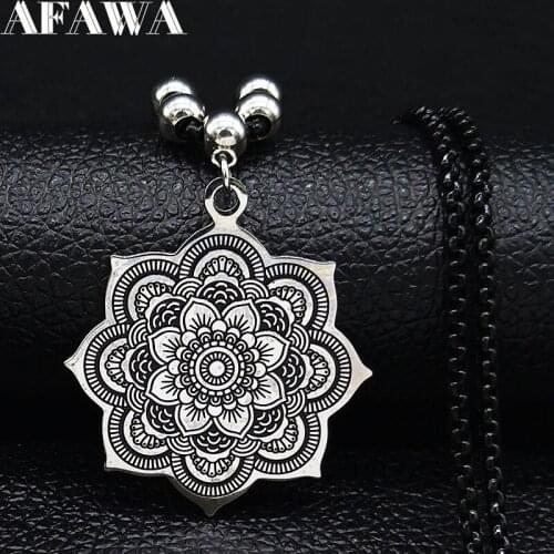 2021 Fashion Flower of Life Lotus Stainless Steel Necklace for Women Silver Color Necklaces Pendants Jewelry colgantes N19476