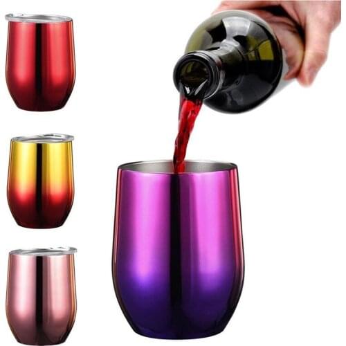 350ml Rainbow Cup Egg Shaped Cups Wine Stainless Steel Tumbler Stemless Double Water Bottle Coffee Mugs 2 Cups Packaging