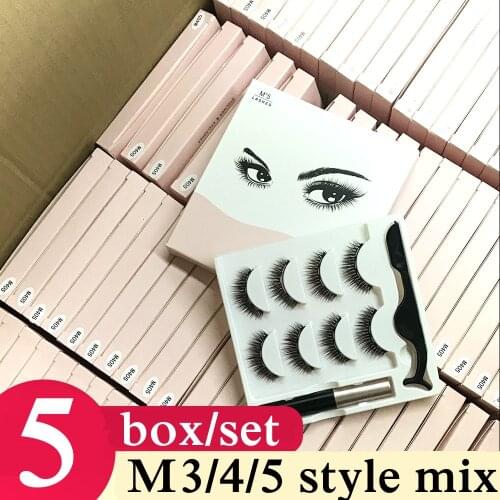 5 boxes M3/4/5 Magnetic Eyelashes 3D Natural Magnet False Lashes Waterproof Long Lasting Magnetic Eyeliner Eyelashes Sets Makeup