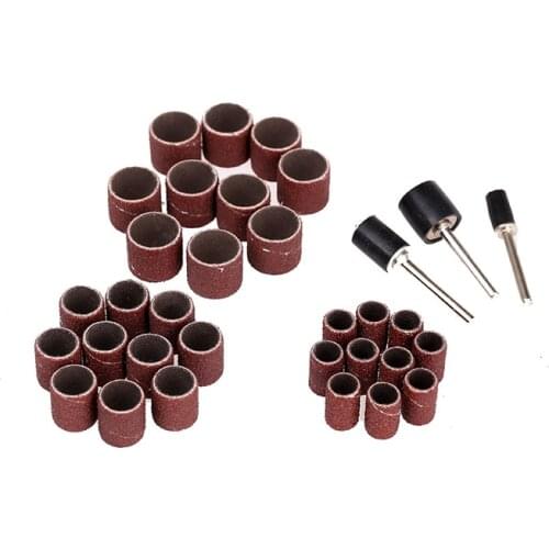 63pc 80Grit Drum Sanding Kit 1/2 3/8 1/4 Inch Sand Mandrels Fit for Nail Drill Rotary Tools 63pcs/set