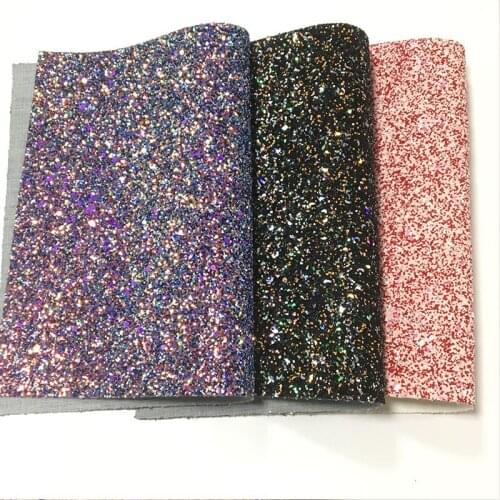 Multicolored Shiny Chunky Glitter Faux Leather Fabric Sheet with Colorful Sequins for Making Shoe/Bag/Hair Bow/Decoration/Craft