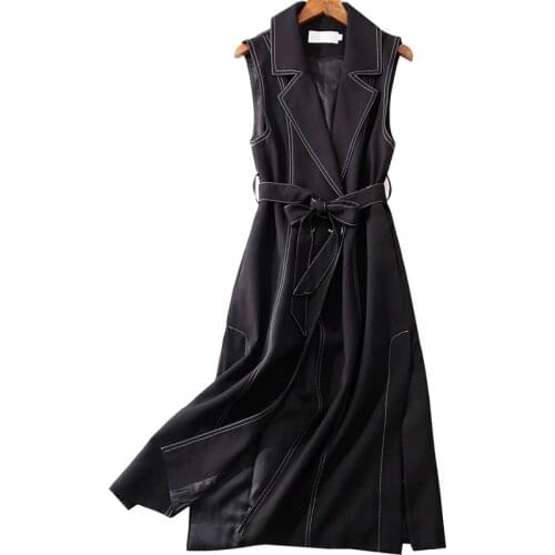 Plus size 5XL! spring autumn new women ol pure color notched lapel women long blazer vest office lady