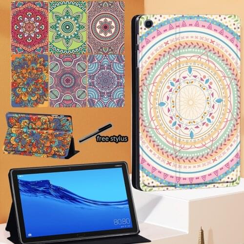 Tablet Case for Huawei MediaPad T5 10 10.1 Inch/M5 10.8 Inch Mandala Pattern Leather Folio Stand Cover