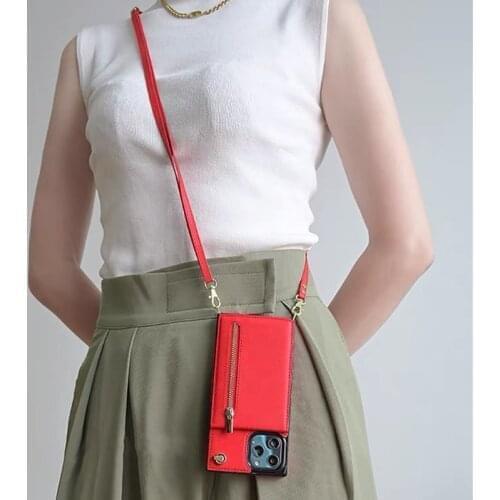 Crossbody Card Zipper Wallet Phone Case For iphone 12 11 pro max Xs max XR 8 7 6s plus Square case with long chain leather bag