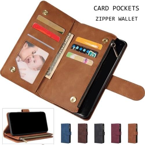 Luxury Leather Zipper Flip Wallet Case For OnePlus 8 5G UW 1+8 5G UW Case Magnetic Mobile Retro Flip Card Stand Cover