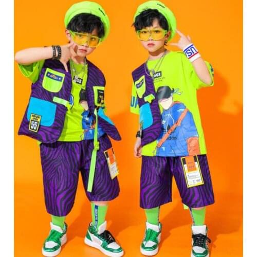 Kids Carnival Dance Costumes Hip Hop Outfits Show Clothes Street Wear Tshirt Tops Shorts Kids Modern Jazz Stage Wear Clothes