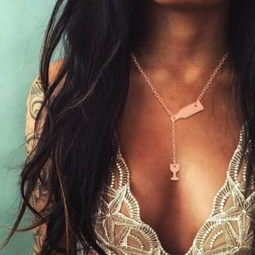 Beer Cup Long Pendant Necklace For Women Wine Bottle Gold Silver Color Triangle Statement Necklace Party Fashion Jewelry