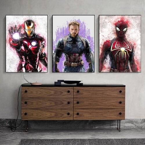 Canvas Paintings Poster and Print Marvel Superhero Avengers Spiderman Iron Man Captain America Wall Art Picture Home Decoration
