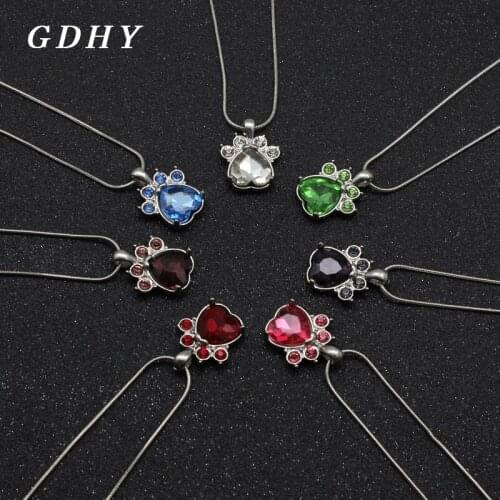 GDHY Cute Dog Cat Claw Crystal Necklace 12 Months Birth stone Pendant Necklace Multicolor Crystal stone Necklace Birthday Gift