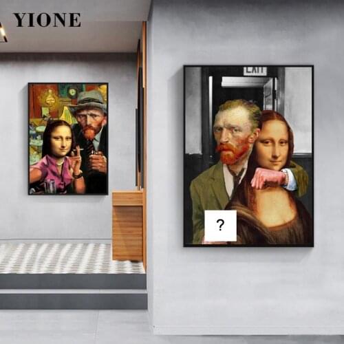 Van Gogh and Mona Lisa Oil Paintings Canvas Prints Custom Funny Abstract Art Painter Portrait Posters Wall Picture for Bedroom