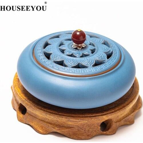 Retro Ceramics Incense Burners Tibetan Lotus Buddhist Holder Tea Brazier Sandalwood Metal Craft Home Decor Ornaments