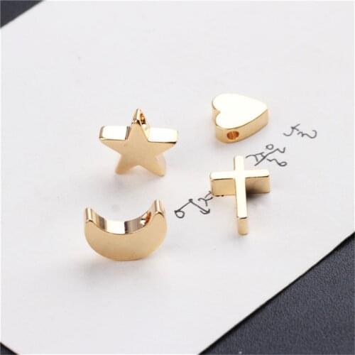 Julie Wang 5PCS Tiny Copper Charms Gold Color Heart Moon Cross Star Shape Pendant Bracelet Jewelry Making Accessory