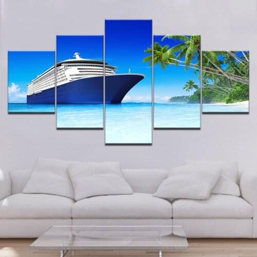 A Cruise ship on sea 5 Panels Wallpapers modern Modular Poster art Canvas painting for Living Room Home Decor