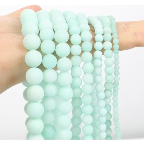 Frosted Blue Amazonite Stone Natural Stone Bead Round Loose Spacer Bead for Jewelry Making DIY Bracelet Charm Accessories 4-12MM