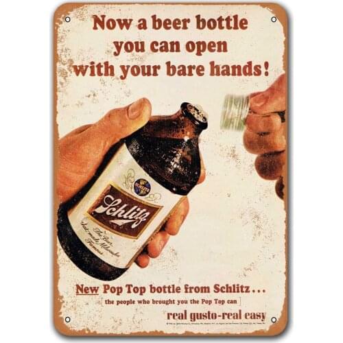 Retro Metal Sign Schlitz Beer New Pop Top Bottles Bar Tin Beer Signs, Sisoso Plaque Poster for Bar Pub Garage
