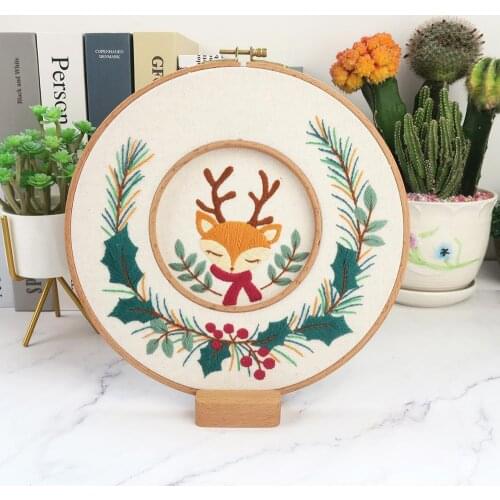 Creative Christmas Deer DIY Embroidery Kit with 2pcs Hoop Cross Stitch Needlework Sewing Art Craft Painting Home Decor Gift