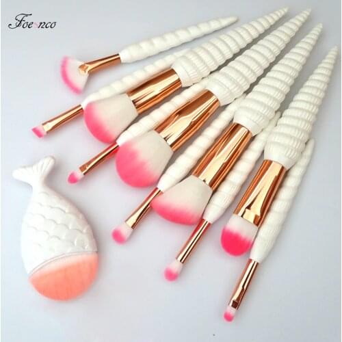 11Pcs Unicorn Conch Shell Makeup Brushes Set Mermaid Foundation Powder Cosmetics Eyeshadow Face Kabuki Make Up Brush Tools Kit