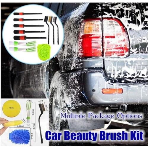 1Set Car Detailing Brush Kit Boar Hair Vehicle Auto Engine Wheel Clean Brushes Car Cleaning Tool Kit Soft Interior Bristle Brush