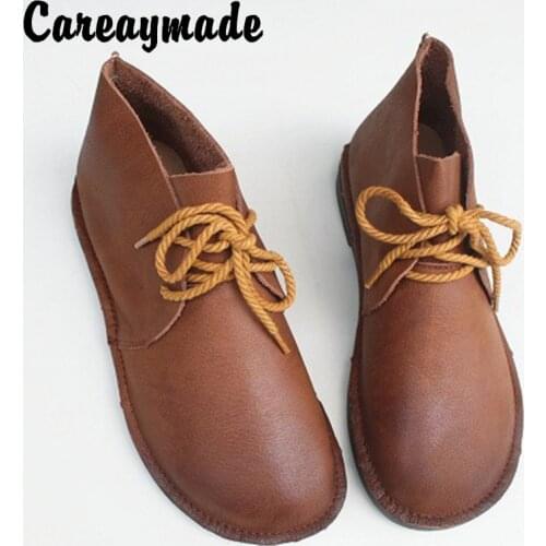 Careaymade-Spring and autumn Genuine leather pure hand-made short boots,leisure soft sole womens shoes Vintage single boots