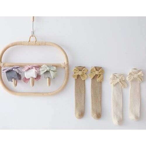 Korean Style Baby Girl Socks With Bow Children Solid Color Baby Foot Sock Leg Warmers Anti-slip Rootless Children Clothing