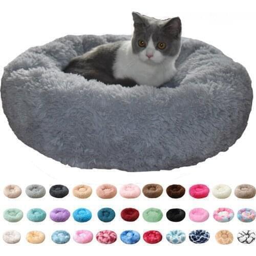 2021New Round Soft Long Plush Cat-Mat Winter Warm Sleep Zipper Kennel Dog Cat Bed Mat House Nest Pet Cushion For Kitty Puppy