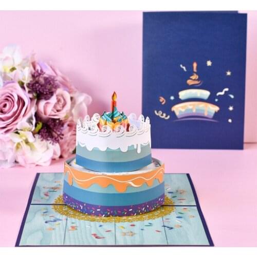Birthday Cake Card 3D Pop-Up Greeting Card for Christmas Wedding Party Anniversary Postcards Gifts with Envelope