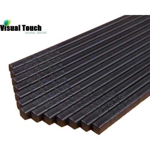 Visual Touch 5Pairs With Black Box 24cm Square Black Flower Japanese Chopsticks Non-Slip Durable Alloy Sushi Set Chinese Gift