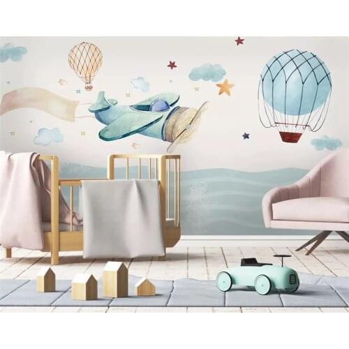 Custom Nordic Modern Hand Drawn Airplane Hot Air Balloon Children Background 3d Wallpaper papel de parede papier peint bedroom